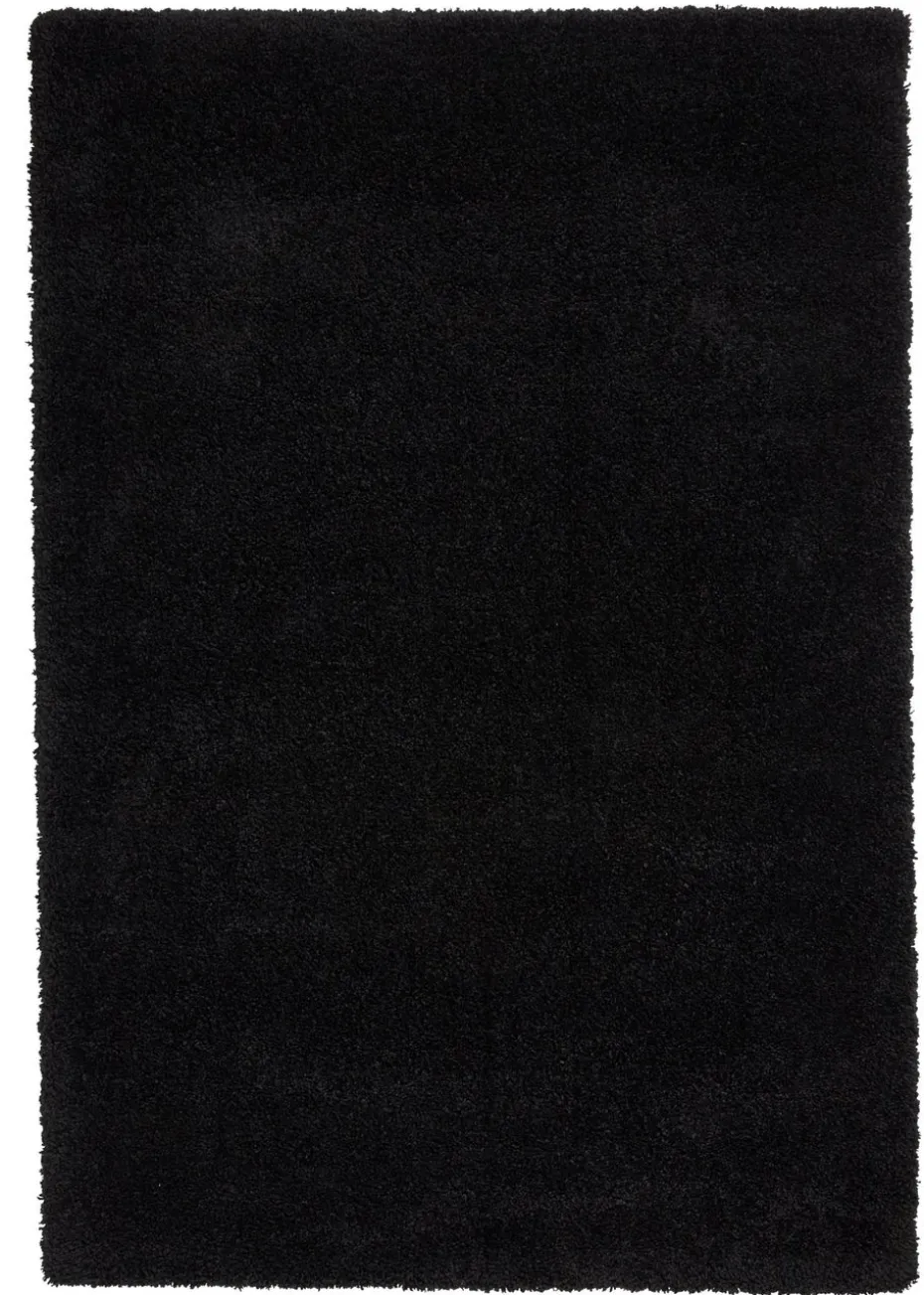 Think Rugs Sierra Black Plain Shaggy Rectangle Rug