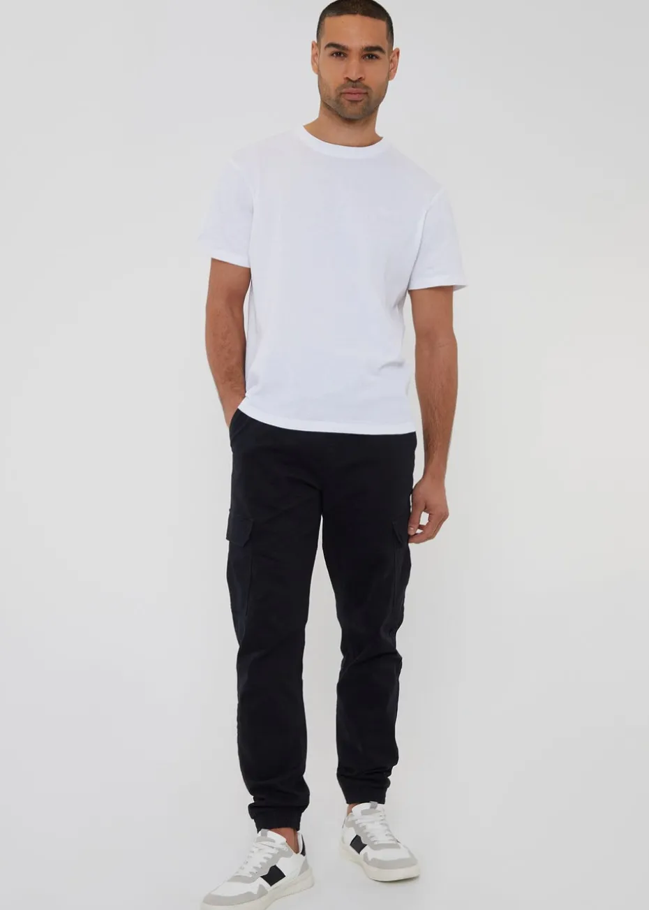 Threadbare Black Cotton Jogger Style Cargo Trousers With Stretch
