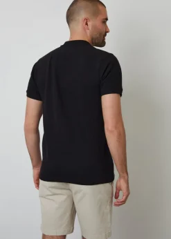 Threadbare Black Ottoman Rib Textured Cotton Polo Shirt