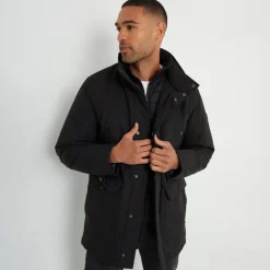 Threadbare Black Showerproof Funnel Neck Mock Layer Coat