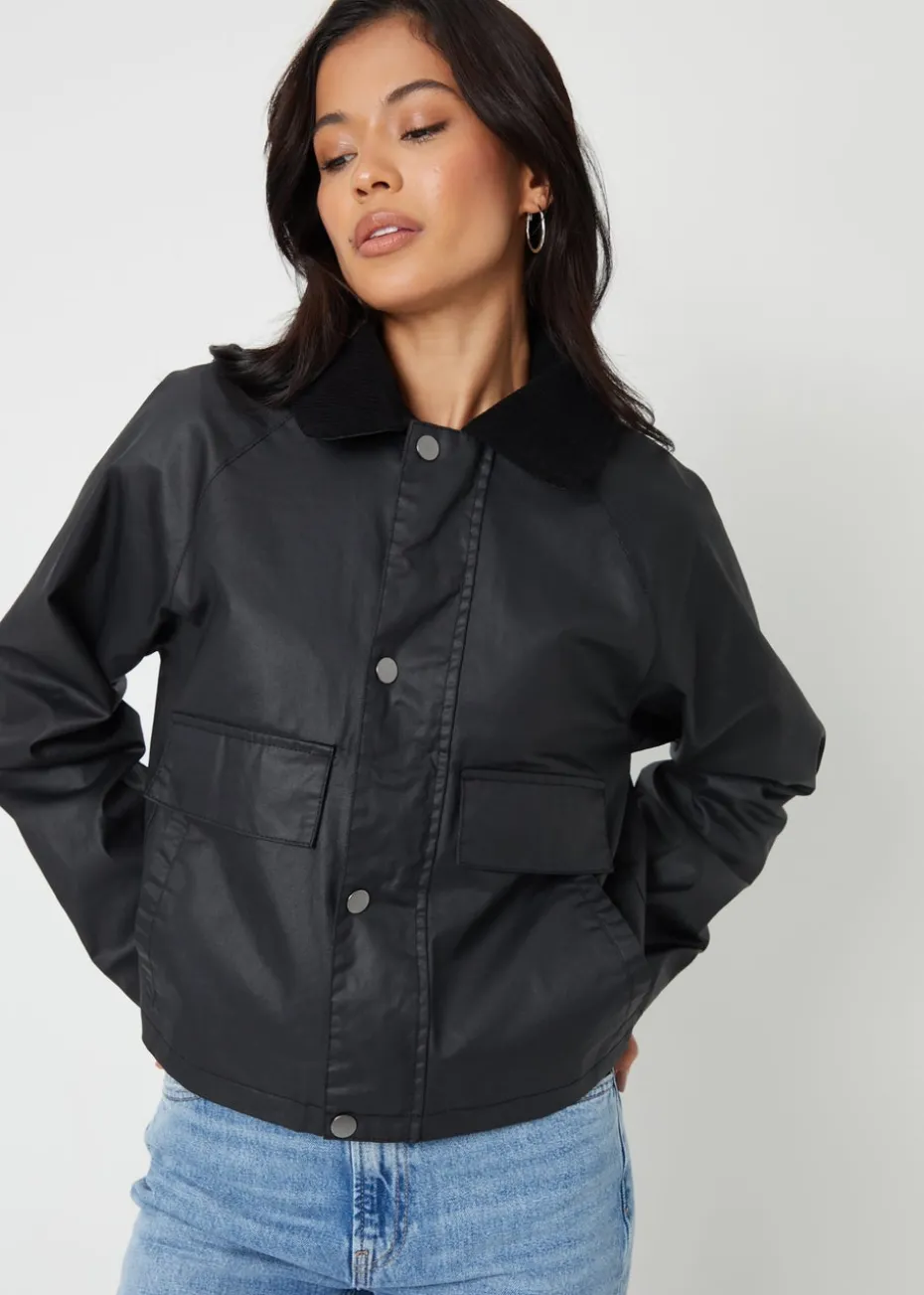 Threadbare Black Waxed Jacket with Concealed Hood