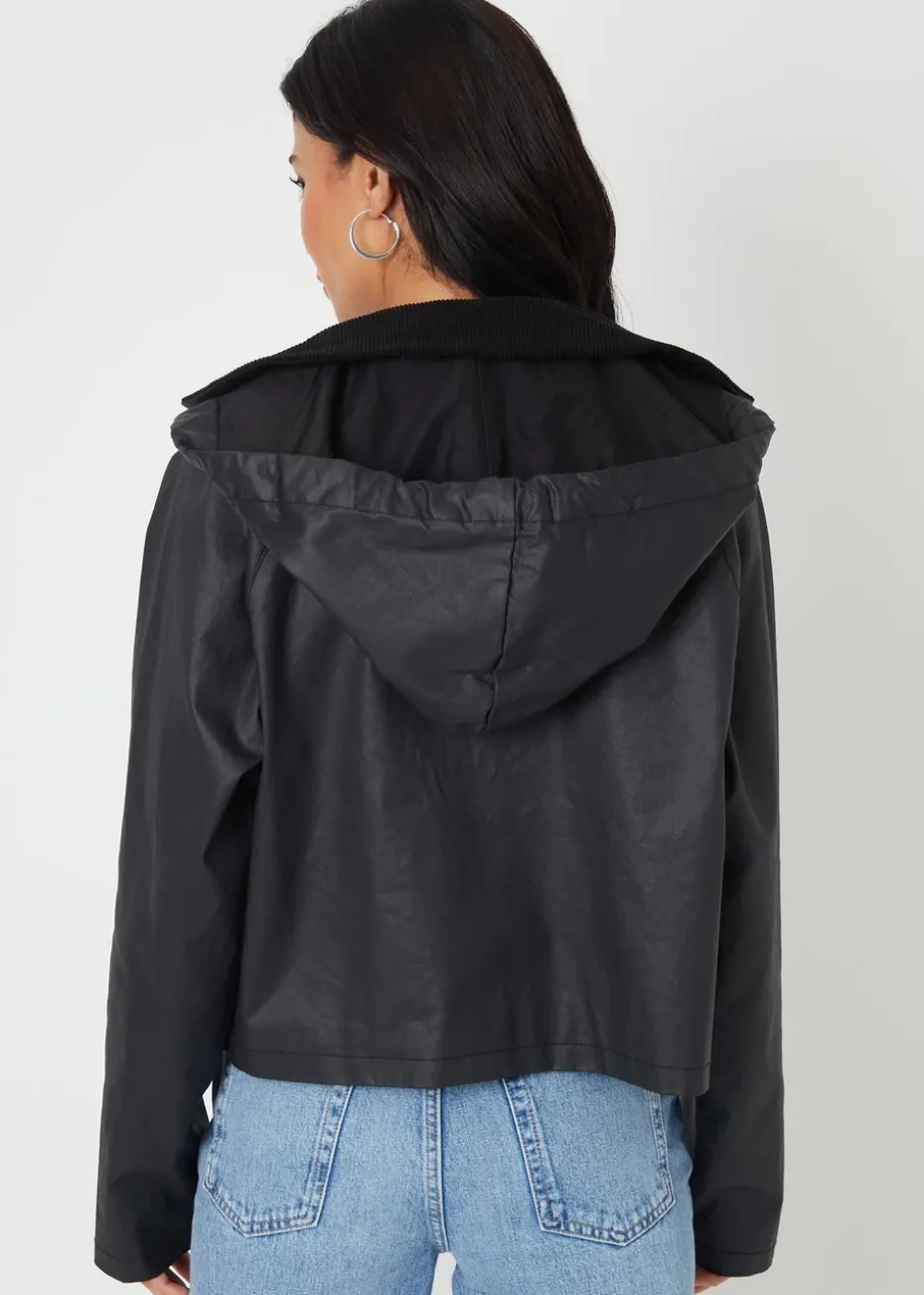 Threadbare Black Waxed Jacket with Concealed Hood