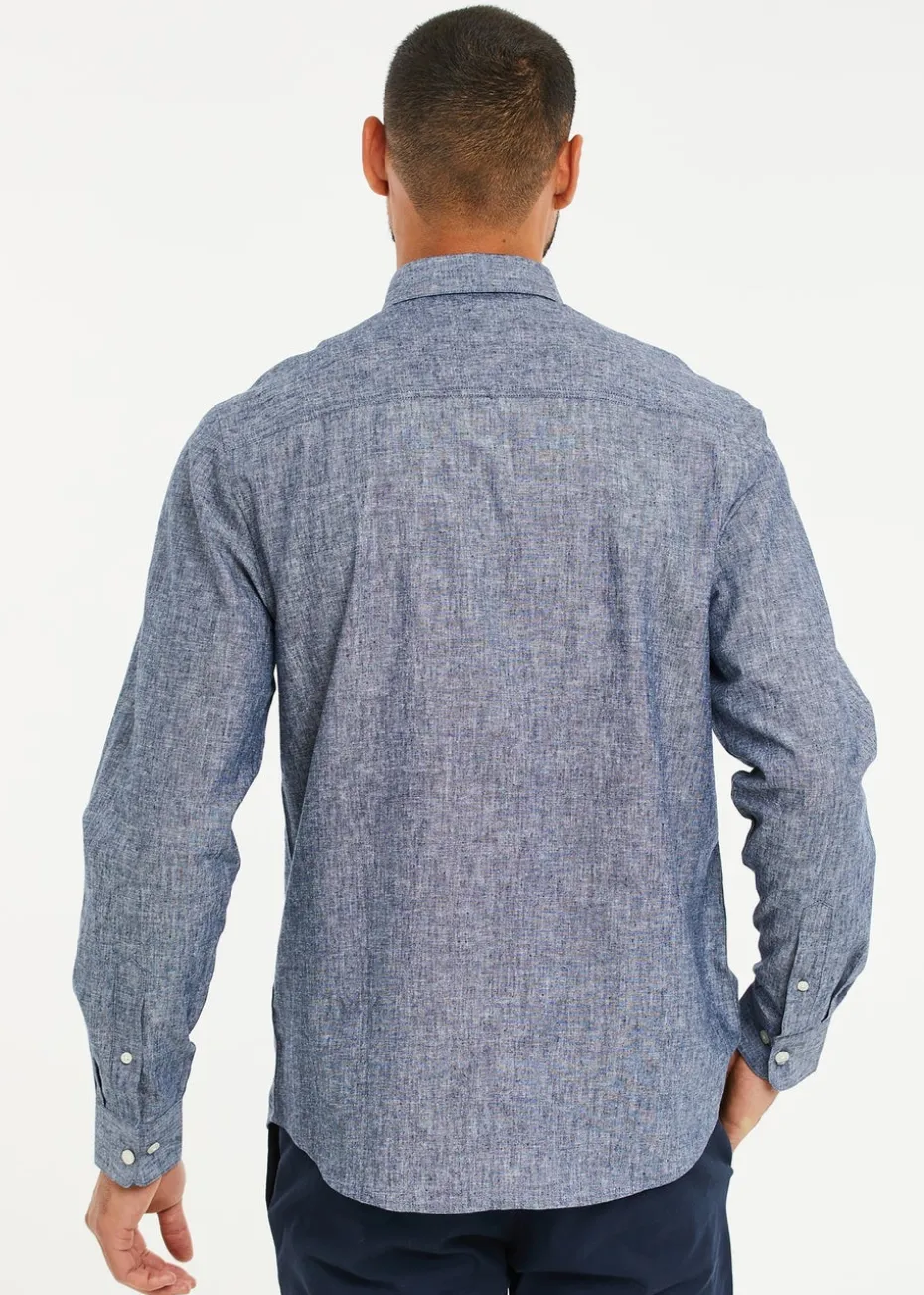 Threadbare Blue Slim Fit Linen Blend Long Sleeve Shirt