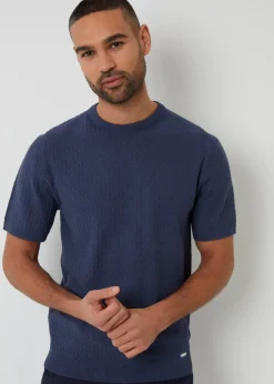 Threadbare Blue Textured Front Knitted T-Shirt