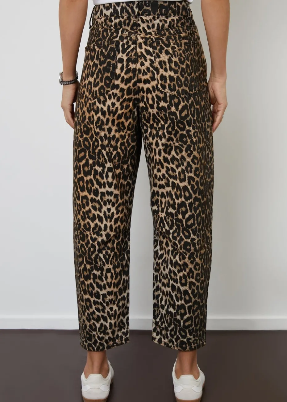 Threadbare Brown Leopard Print Barrel Leg Denim Jeans