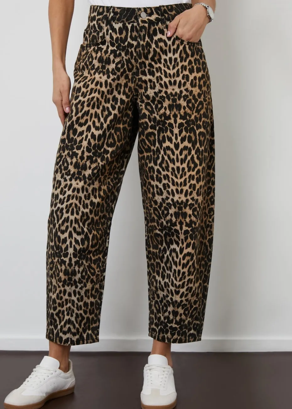 Threadbare Brown Leopard Print Barrel Leg Denim Jeans