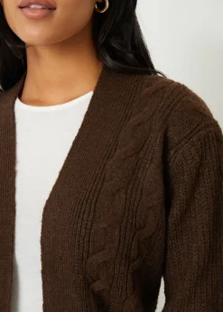 Threadbare Chocolate Rozanna Cable Knit Cardigan