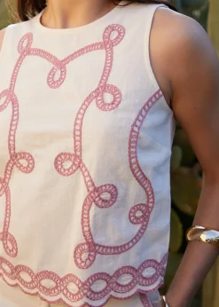 Threadbare Cream Cornelli Embroidered Button Back Shell Top
