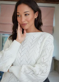 Threadbare Cream Slash Neck Pointelle Knit Jumper