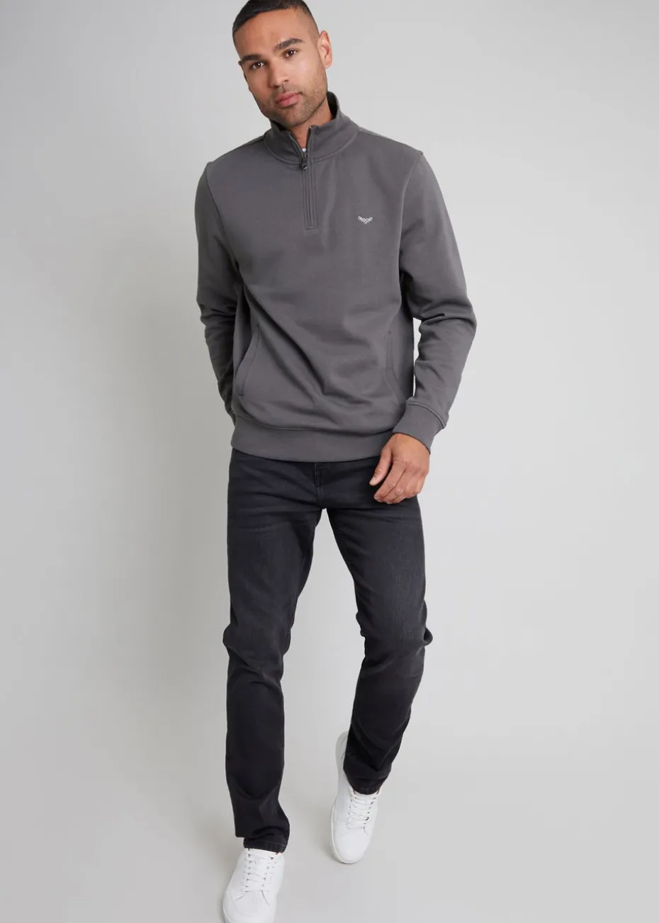 Threadbare Dark Grey 1/4 Zip Neck Sweatshirt
