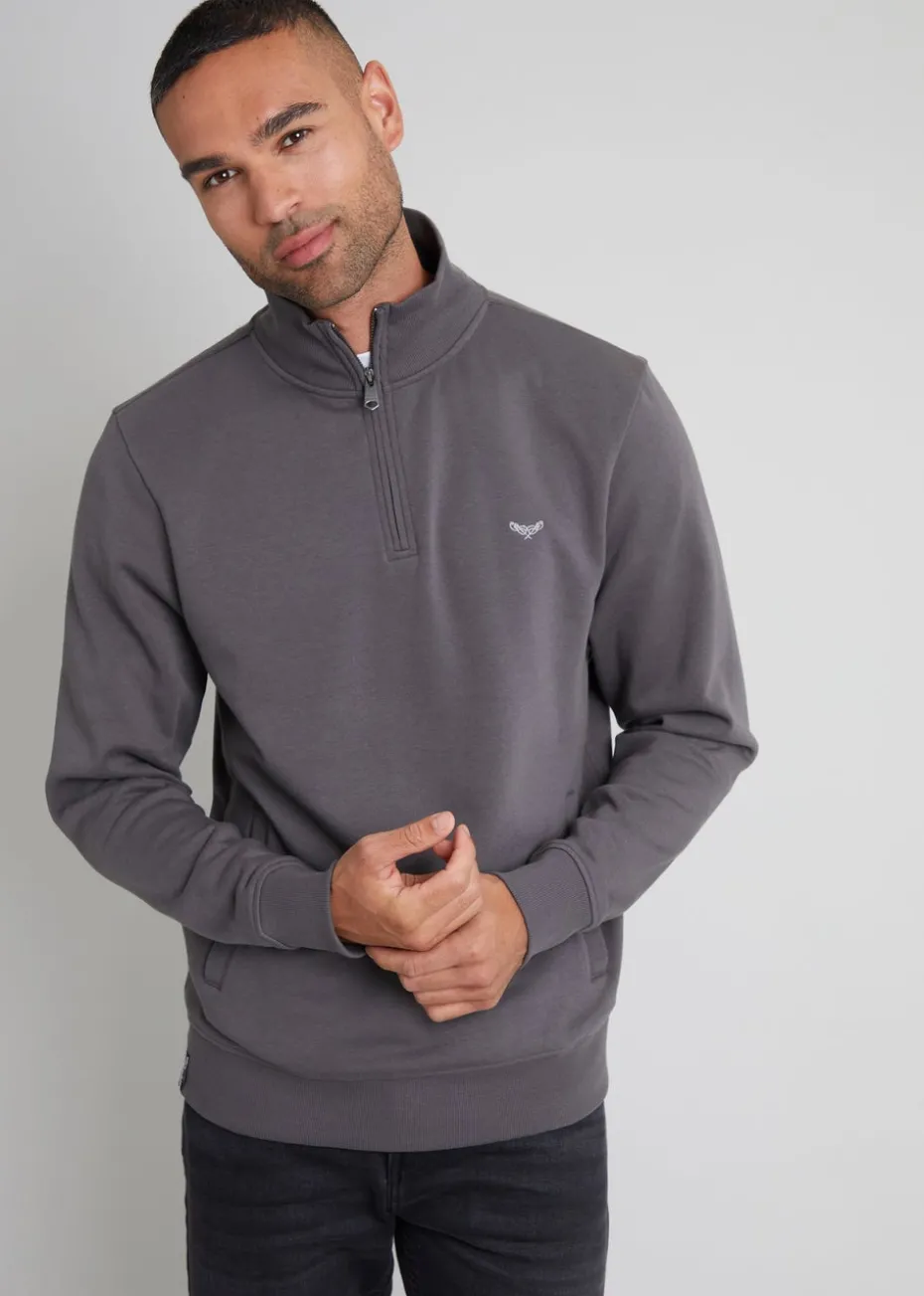 Threadbare Dark Grey 1/4 Zip Neck Sweatshirt