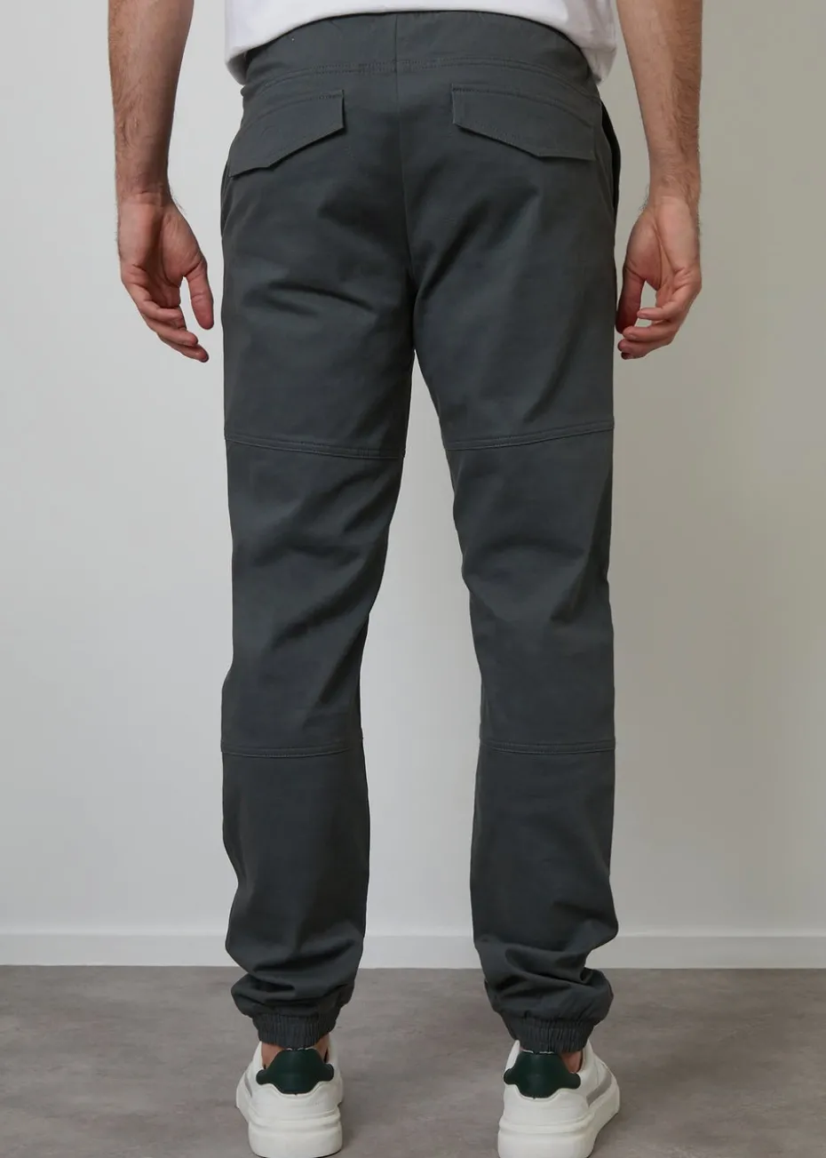 Threadbare Dark Grey Cotton Jogger Style Cuffed Trousers With Stretch