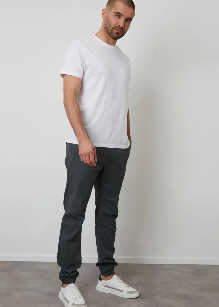 Threadbare Dark Grey Cotton Jogger Style Cuffed Trousers With Stretch