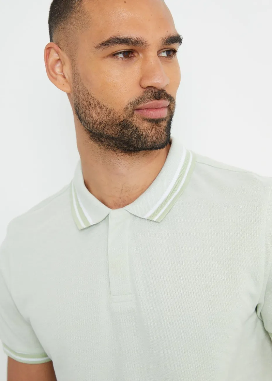 Threadbare Green Birdsall Two Tone Cotton Pique Polo Shirt