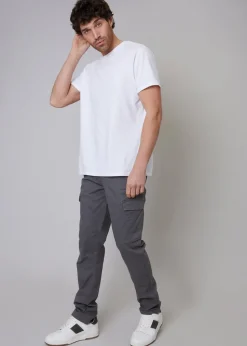 Threadbare Grey Cotton Cargo Trousers With Stretch