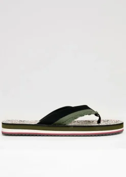 Threadbare Khaki Fringe Detail Toe Post Sandals