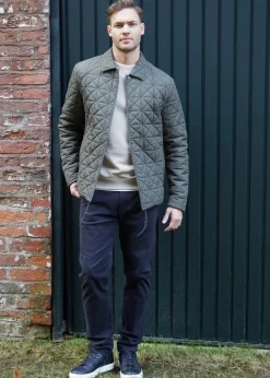 Threadbare Khaki Lightweight Collared Quilted Jacket