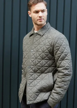 Threadbare Khaki Lightweight Collared Quilted Jacket