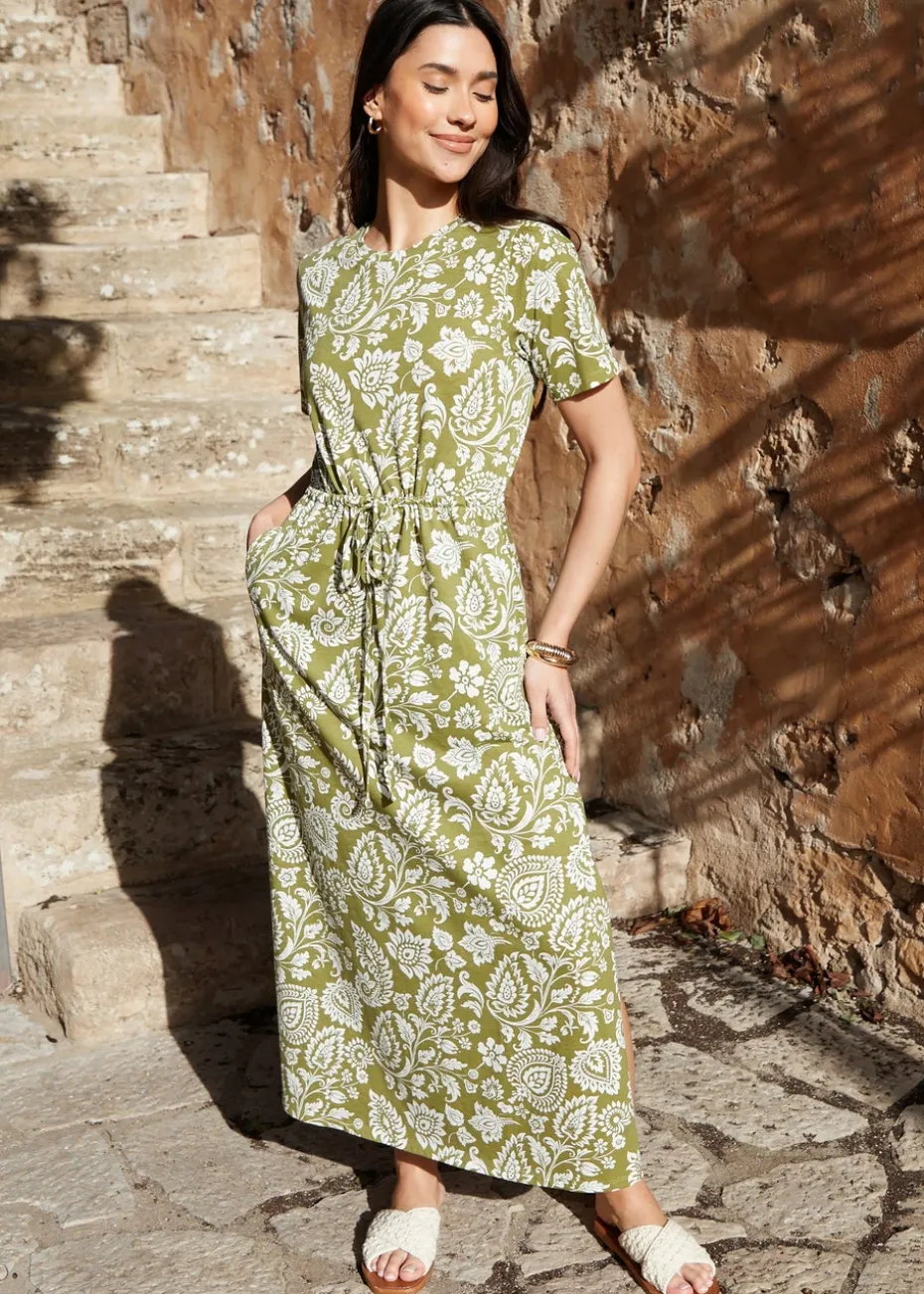 Threadbare Khaki Ruched Waist Jersey Midi Dress