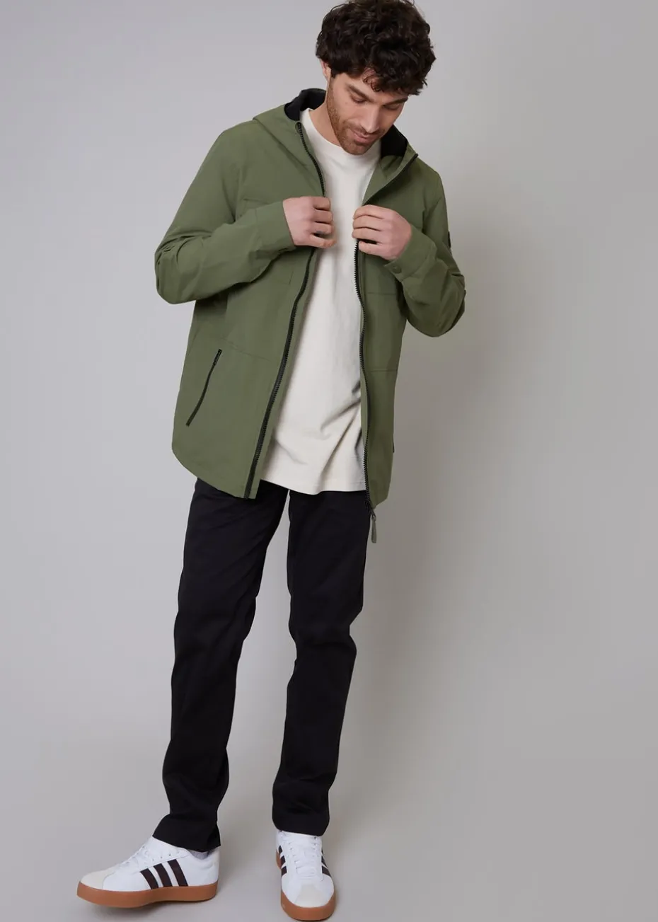 Threadbare Khaki Talon Hooded Lightweight Jacket with Fleece Lined Hood