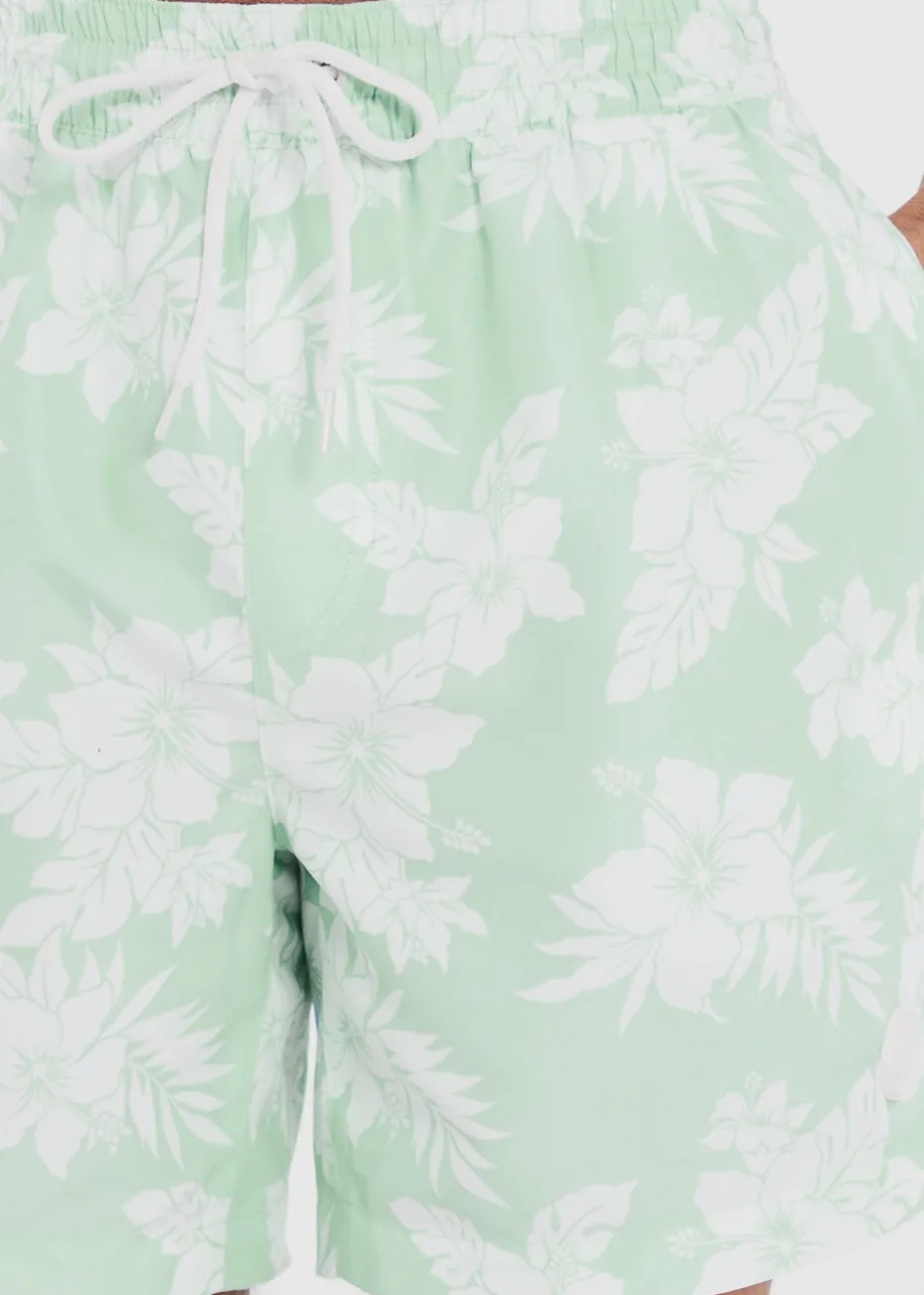 Threadbare Mint Floral Print Swim Shorts