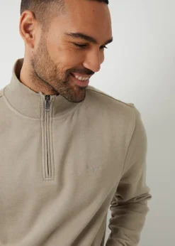 Threadbare Natural Mens Oatmeal Marl Quarter Zip Sweatshirt