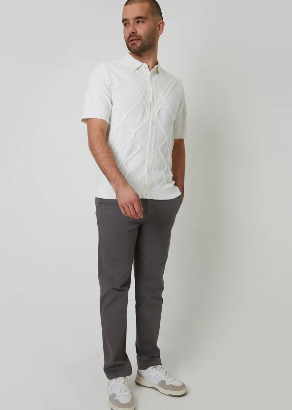 Threadbare Natural Textured Button Through Knitted Polo Shirt