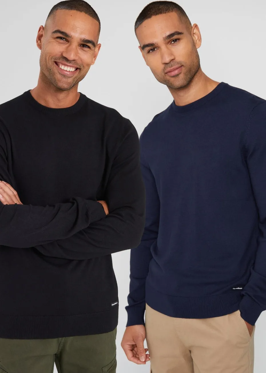 Threadbare Navy 2 Pack Crew Neck Knitted Jumpers