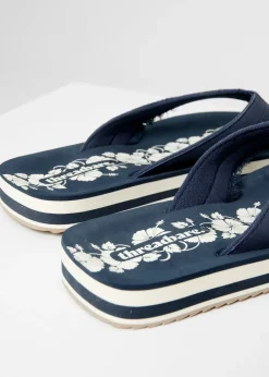 Threadbare Navy Fringe Detail Toe Post Sandals
