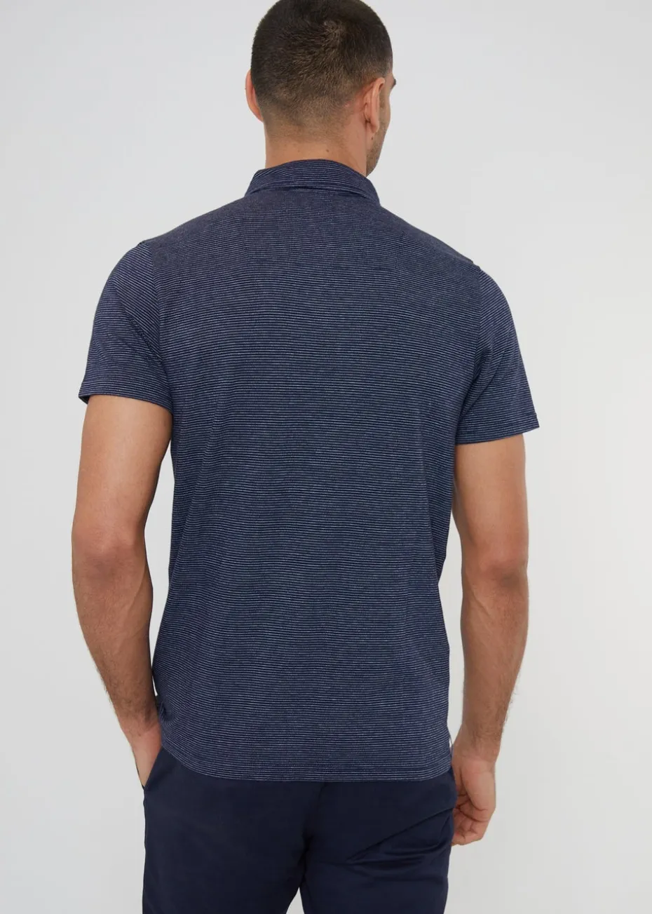 Threadbare Navy Geometric Print Cotton Jersey Polo Shirt
