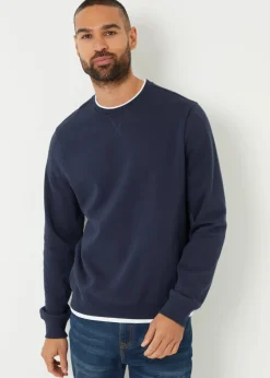 Threadbare Navy Mock T-Shirt Crew Neck Sweatshirt