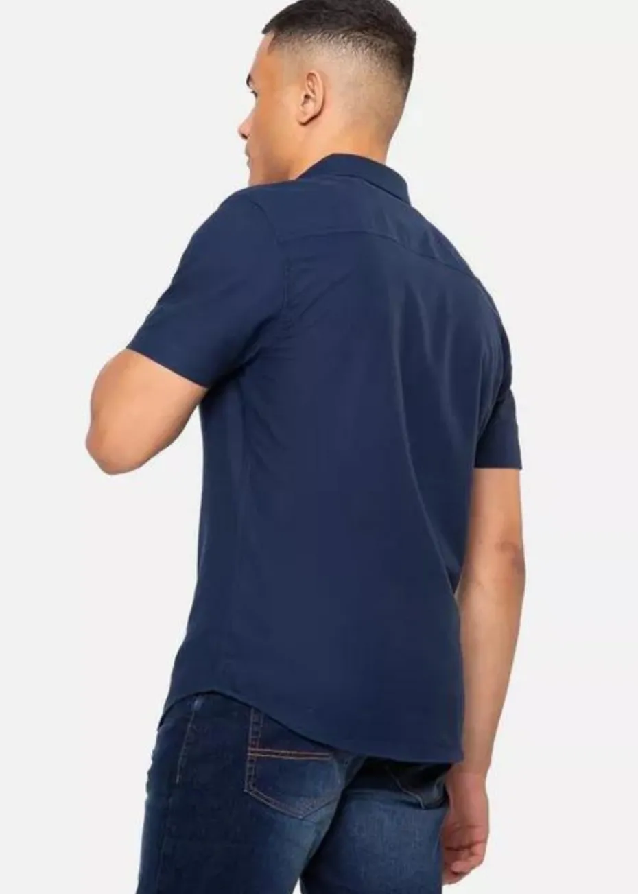 Threadbare Navy Oxford Cotton Short Sleeve Shirt