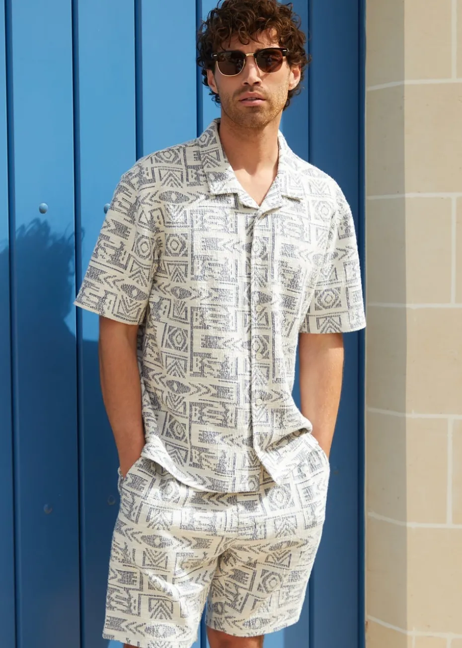 Threadbare Navy Patterned Textured Pull On Shorts