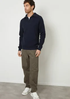 Threadbare Navy Rib Panel Quarter Zip Jumper