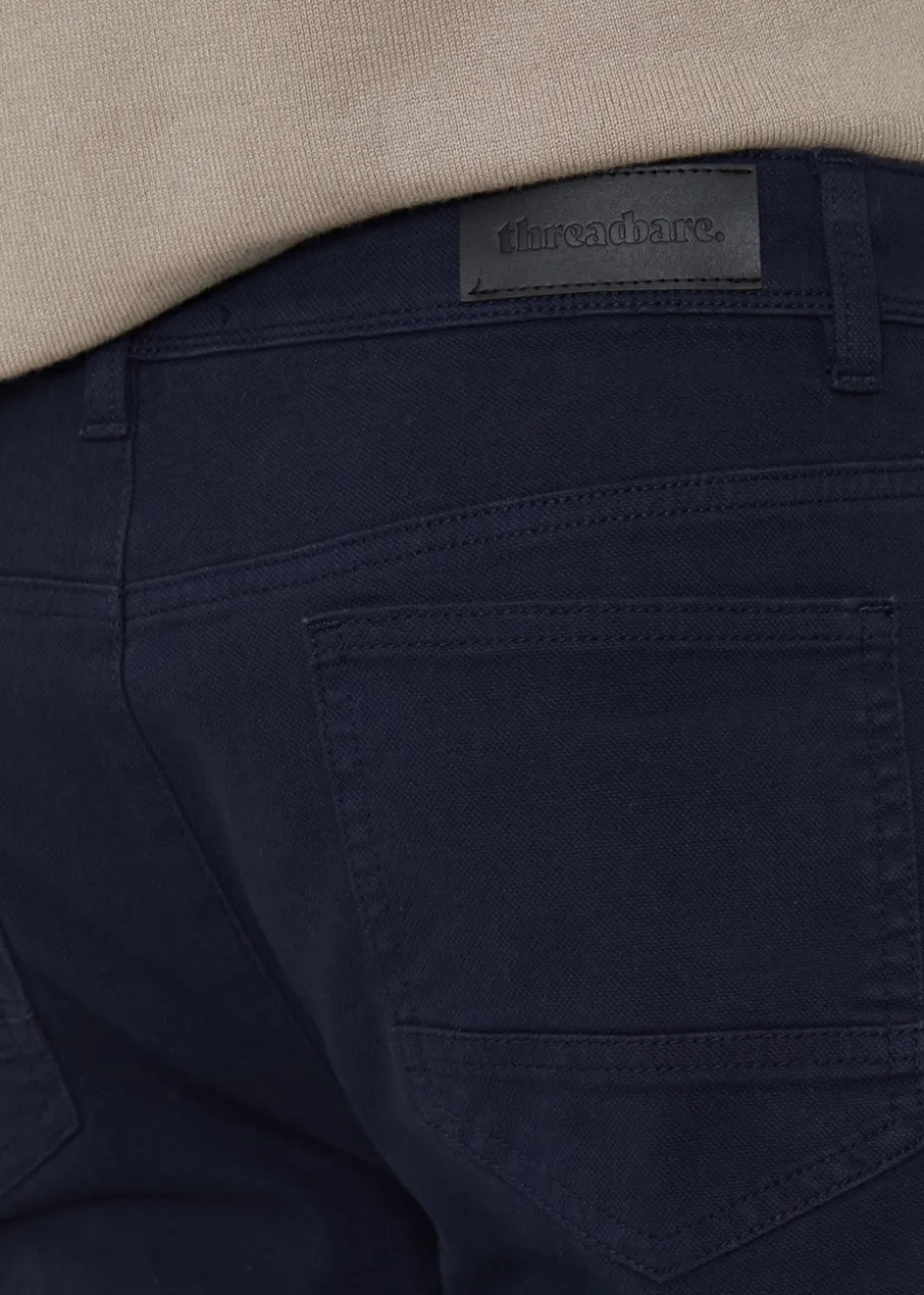 Threadbare Navy Straight Leg Cotton Canvas Trousers With Stretch