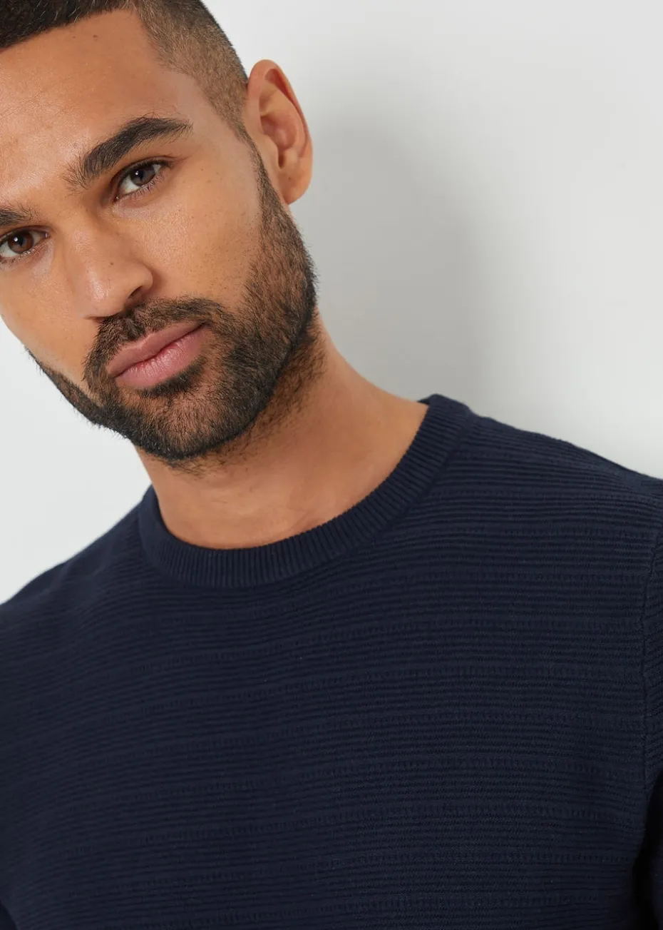 Threadbare Navy Textured Knitted T-Shirt