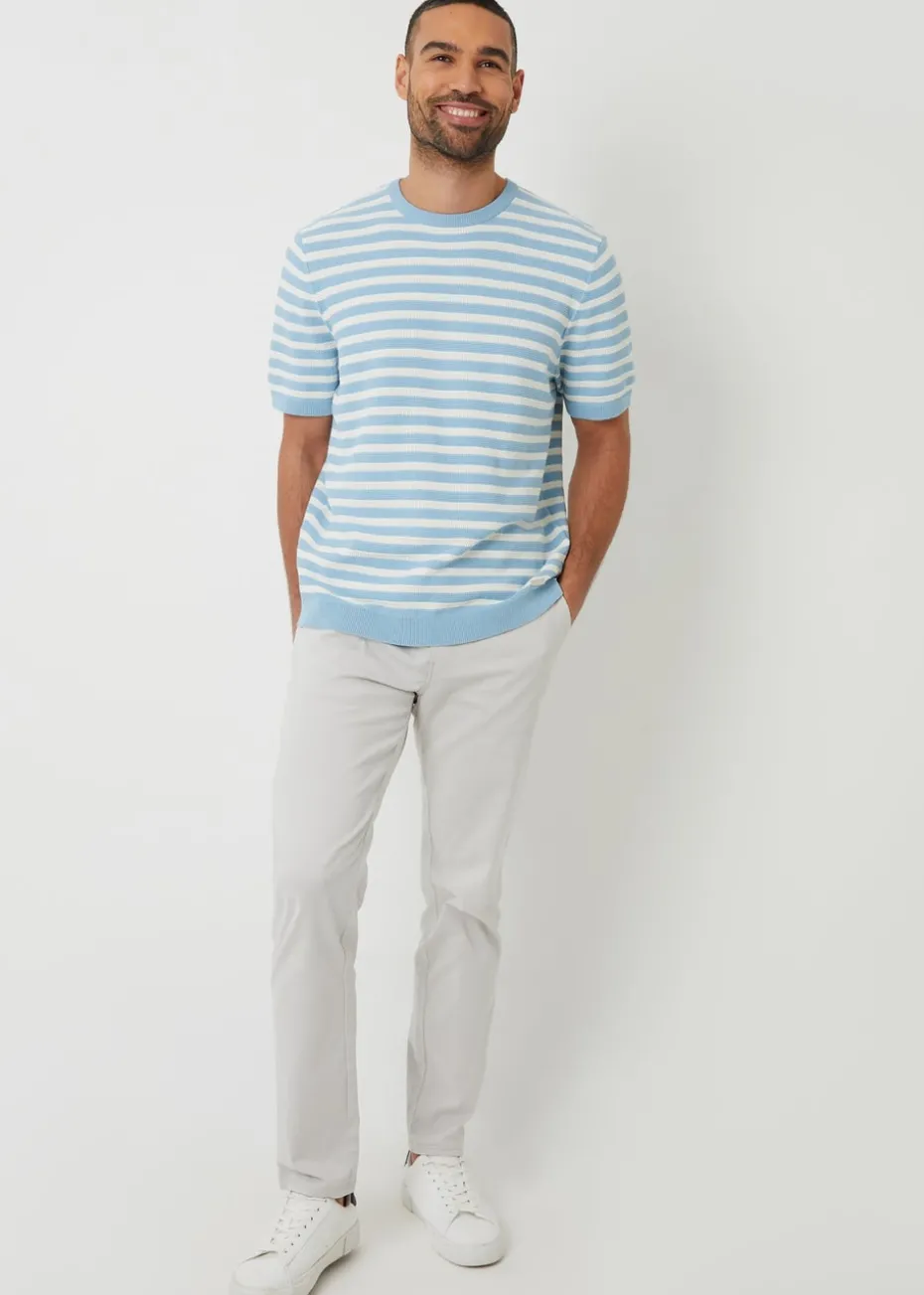 Threadbare Pale Blue Striped Textured Knitted T-Shirt