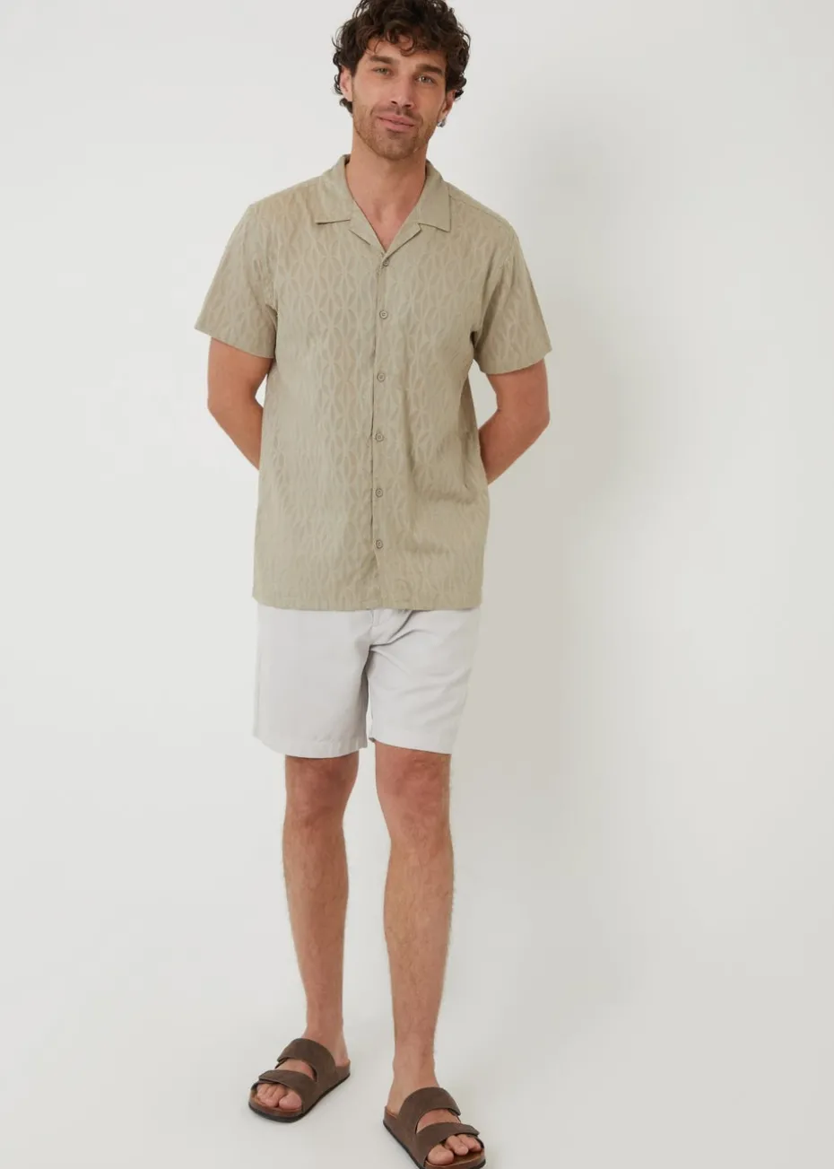 Threadbare Stone Cotton Pluck Textured Short Sleeve Shirt
