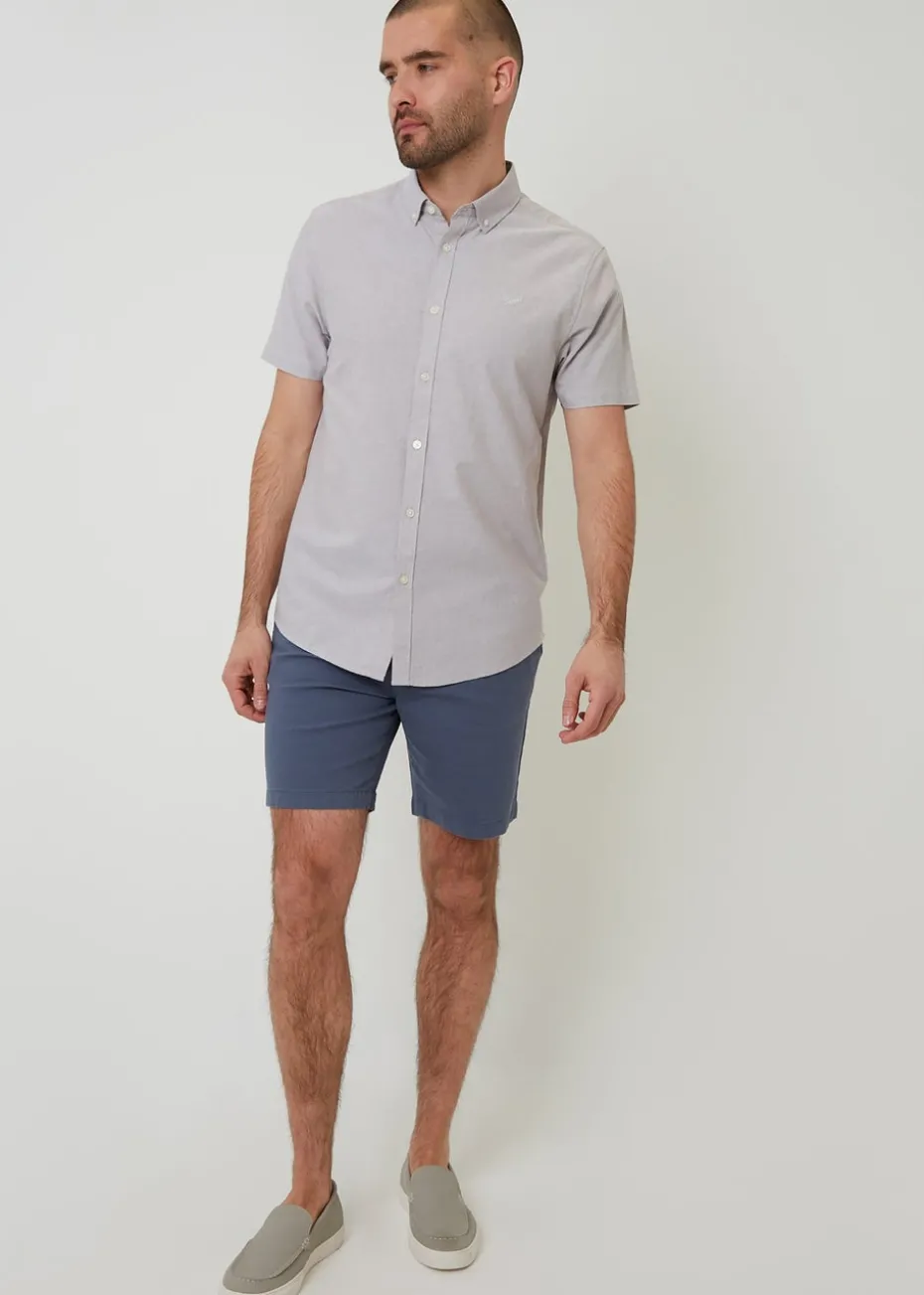 Threadbare Taupe Oxford Cotton Slim Fit Short Sleeve Shirt