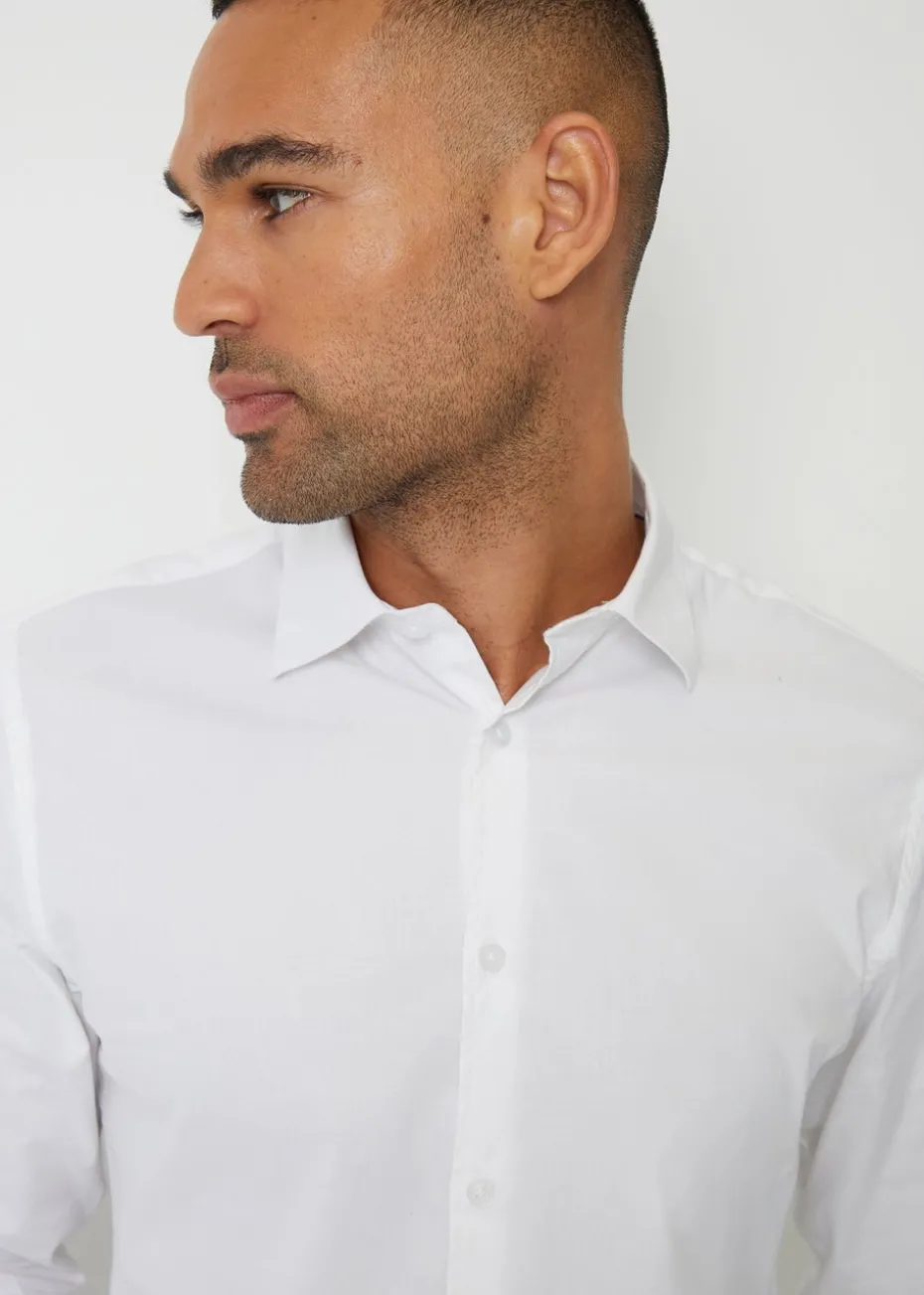 Threadbare White Cotton Long Sleeve Shirt With Stretch