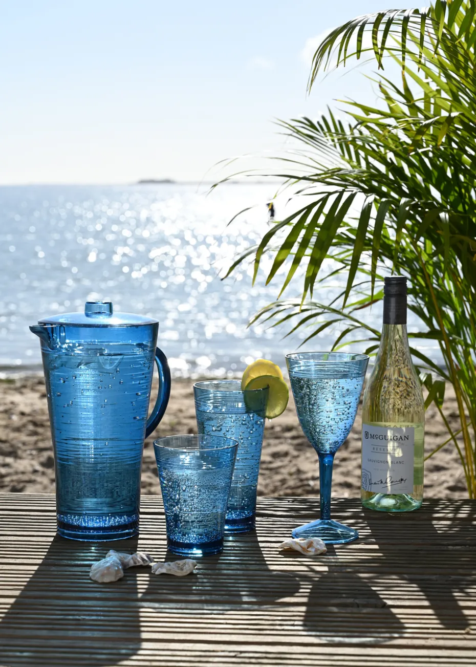 Three Rivers Blue Linear Re-Usable Plastic Tableware Hi Ball Blue (Set of 4)