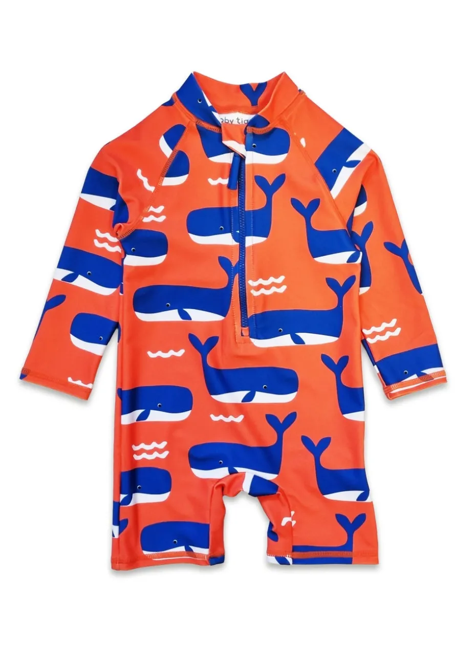 Toby Tiger Orange Whale Waves Print Baby Swimsuit (3 months - 24 months)