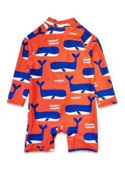 Toby Tiger Orange Whale Waves Print Baby Swimsuit (3 months - 24 months)