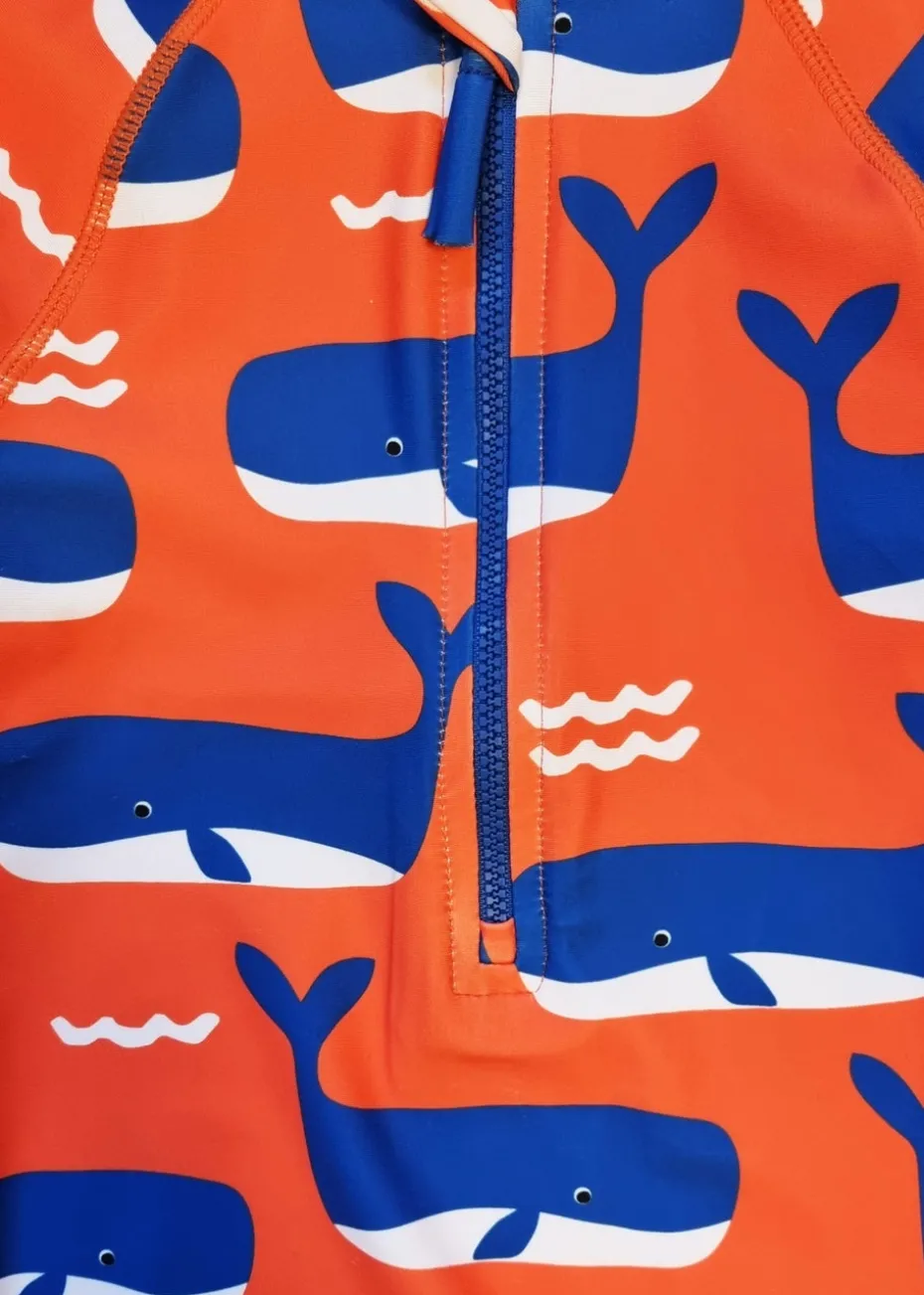 Toby Tiger Orange Whale Waves Print Baby Swimsuit (3 months - 24 months)