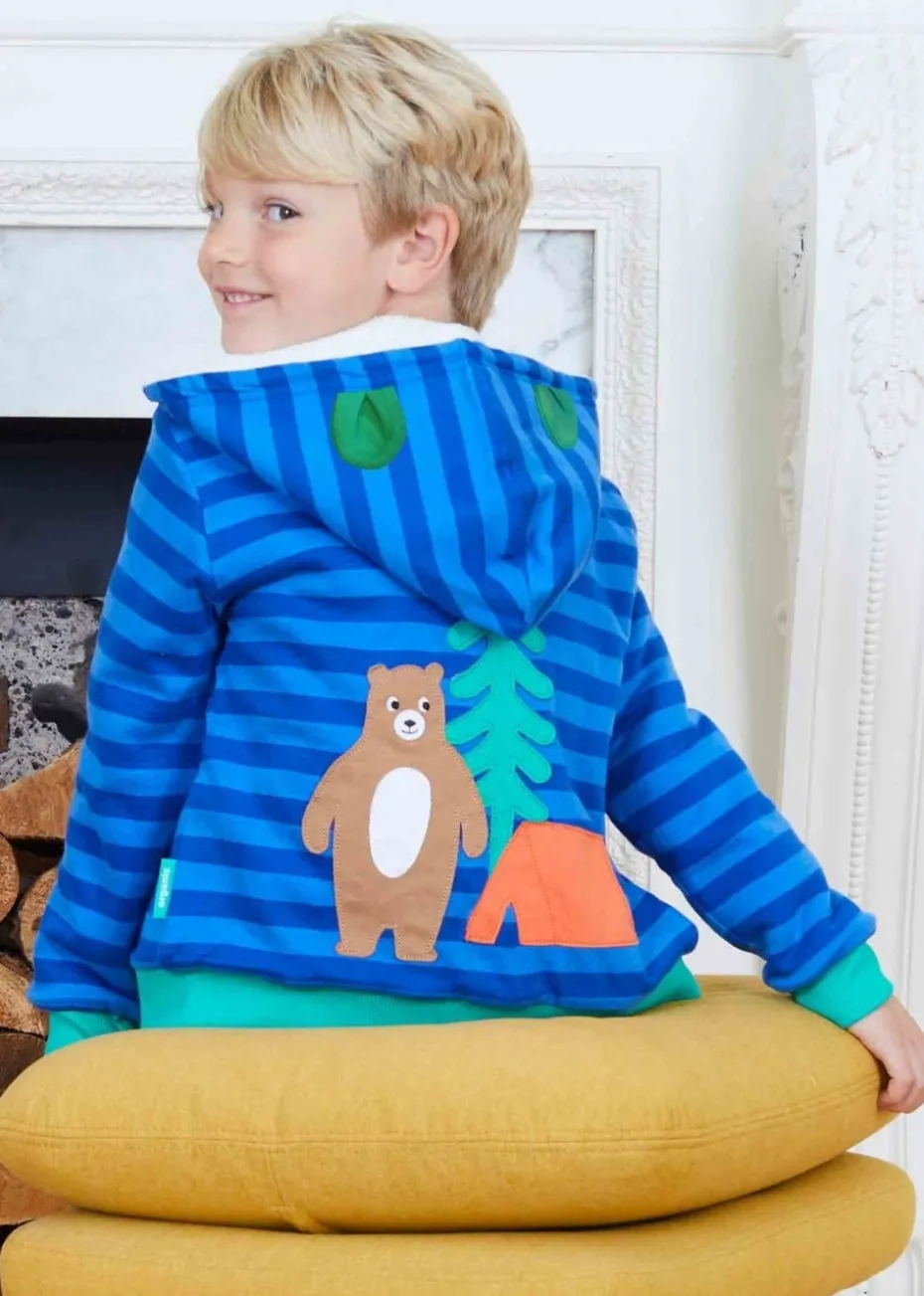 Toby Tiger Organic Blue Camping Bear Applique Hoodie (6 months - 6 years)