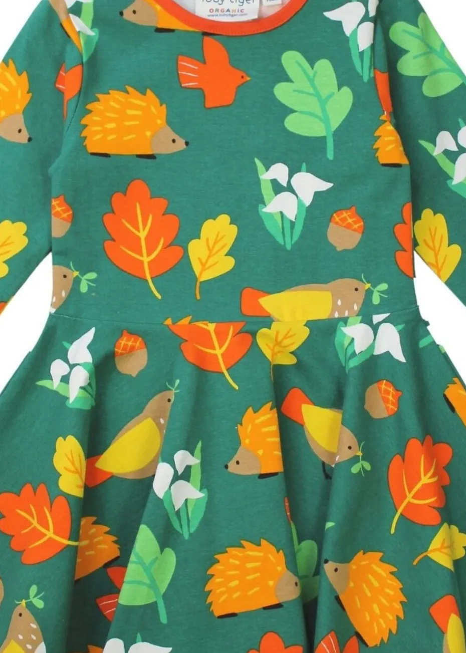 Toby Tiger Organic Green Autumn Print Skater Dress (12 months - 8 years)