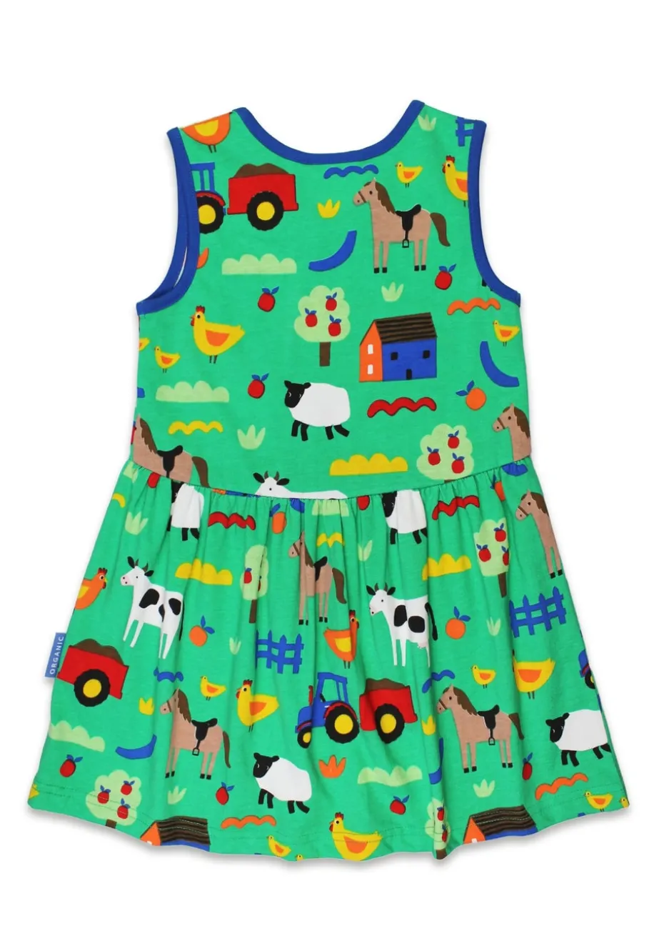 Toby Tiger Organic Green Farm Print Summer Dress (12 months - 8 years)