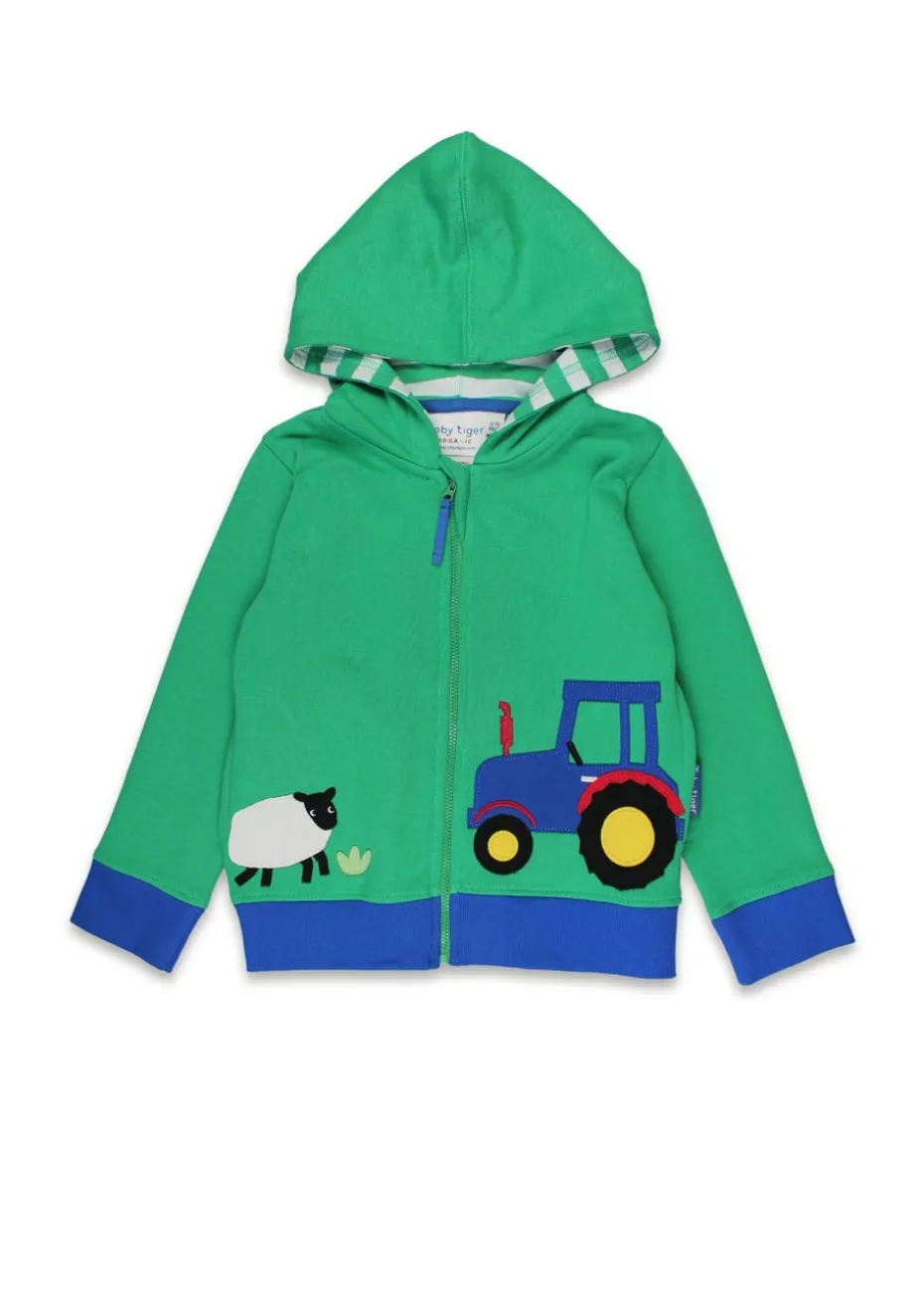 Toby Tiger Organic Green Farm Applique Hoodie (6 months - 6 years)