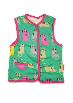 Toby Tiger Organic Green Kitten Print Reversible Gilet (12 Â months - 8 years)