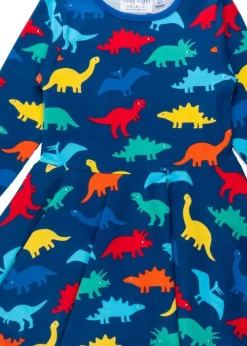 Toby Tiger Organic Multi Colour Rainbow Dinosaur Print Skater Dress (12  months - 8 years)